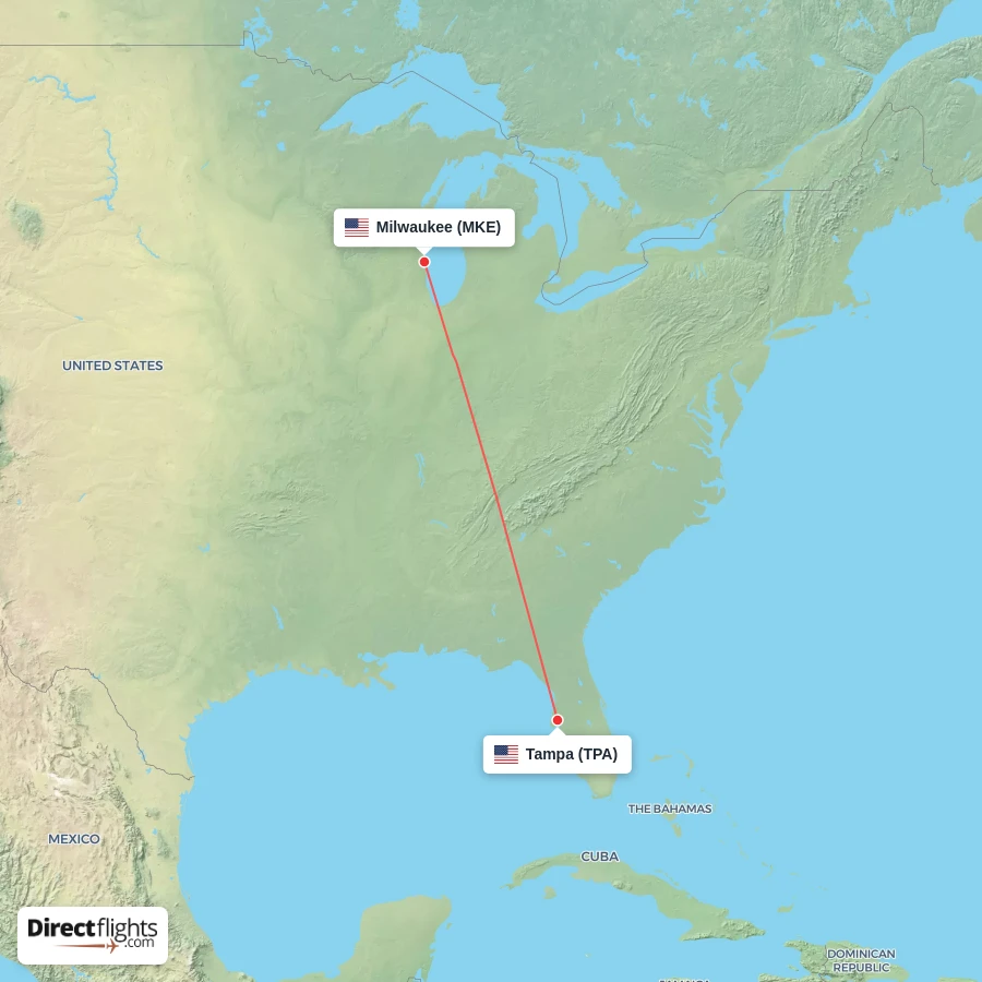 MKE - TPA route map