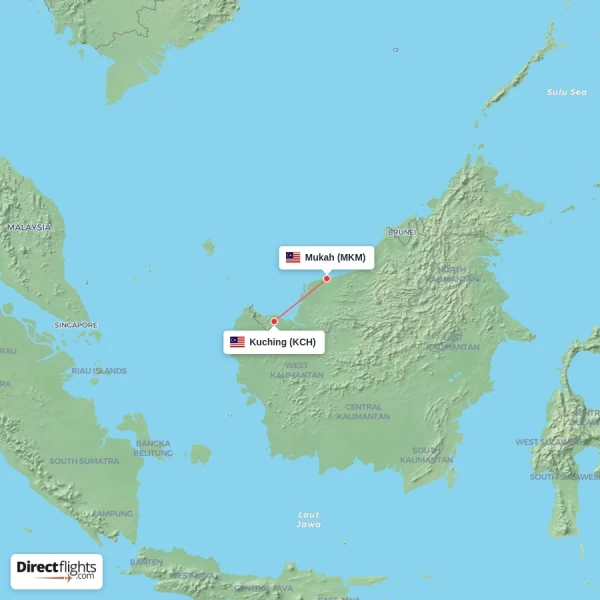 Mukah - Kuching direct flight map