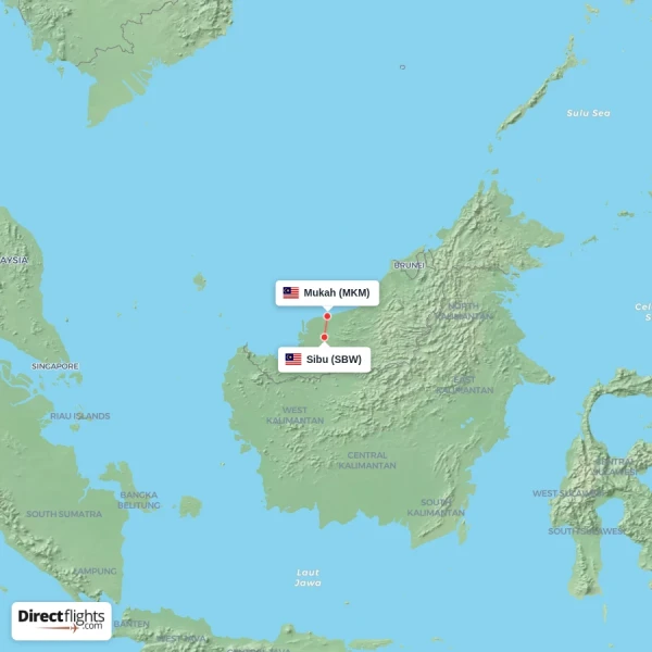 Mukah - Sibu direct flight map