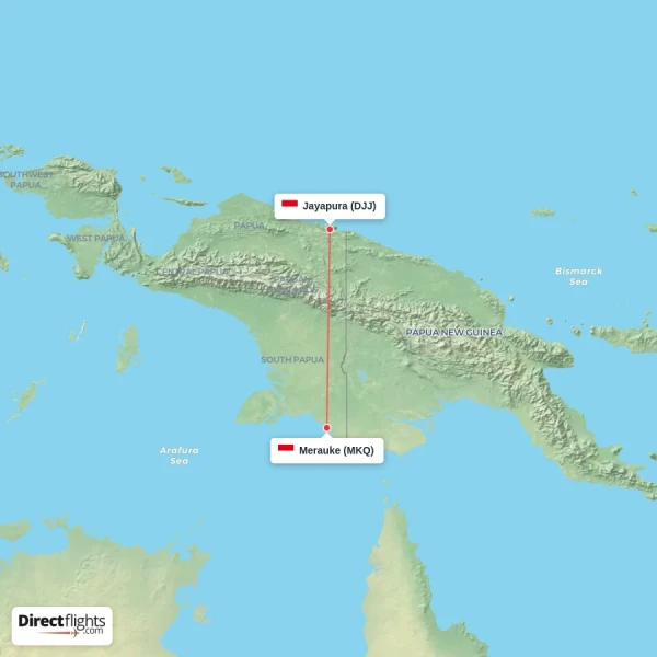 Merauke - Jayapura direct flight map