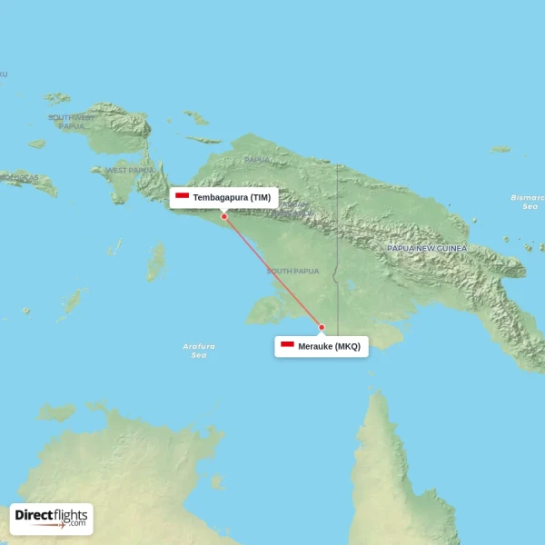 Merauke - Tembagapura direct flight map