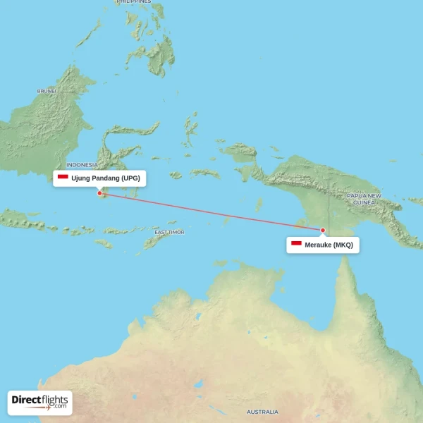 Merauke - Ujung Pandang direct flight map