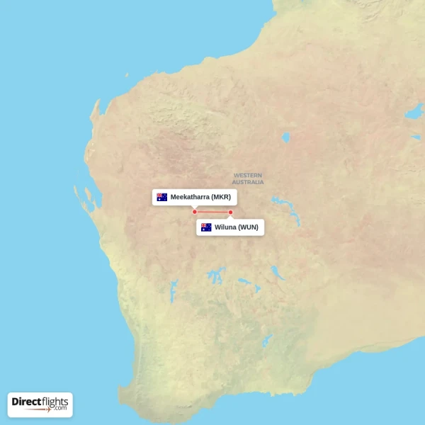 Meekatharra - Wiluna direct flight map