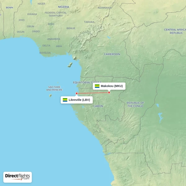 Makokou - Libreville direct flight map