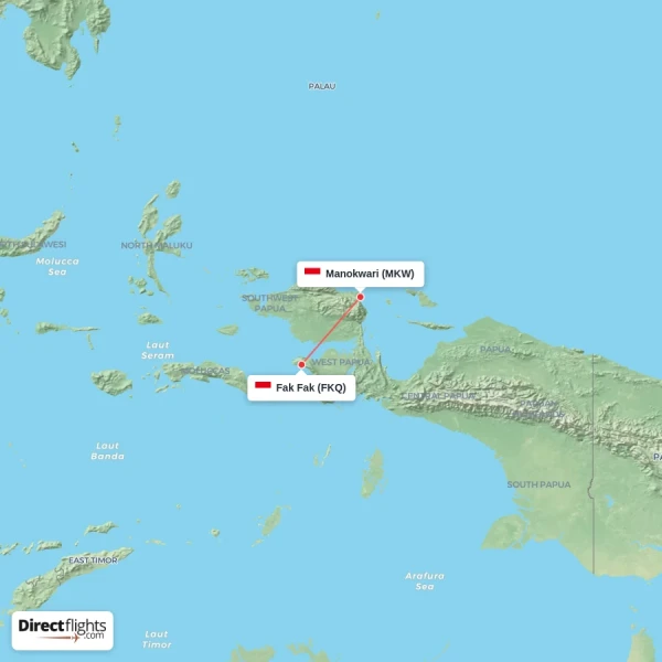 Manokwari - Fak Fak direct flight map