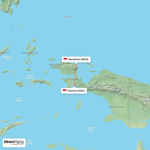 Manokwari - Kaimana direct flight map