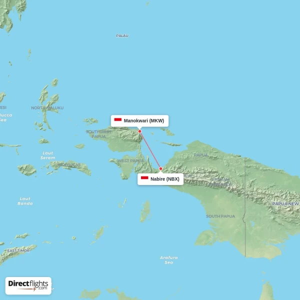Manokwari - Nabire direct flight map