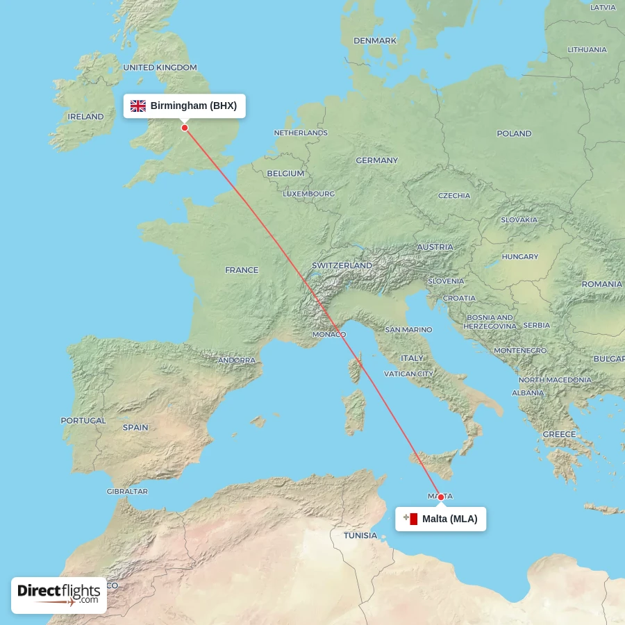 MLA - BHX route map