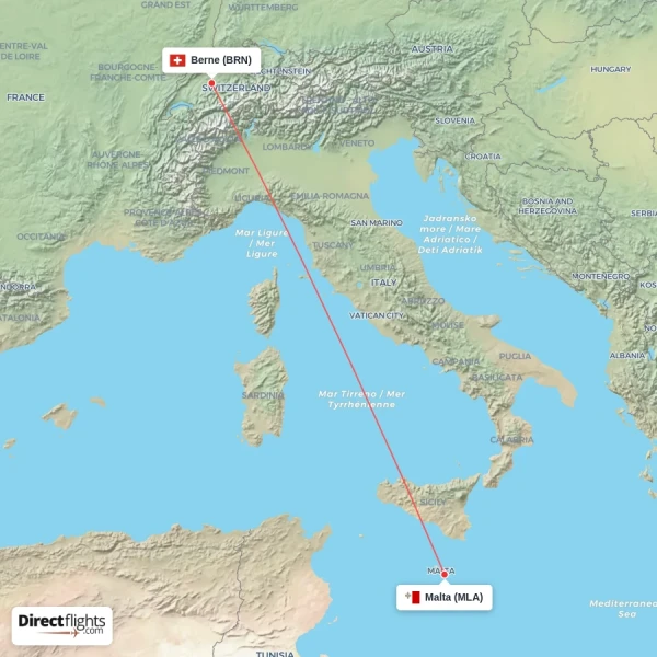 Malta - Berne direct flight map
