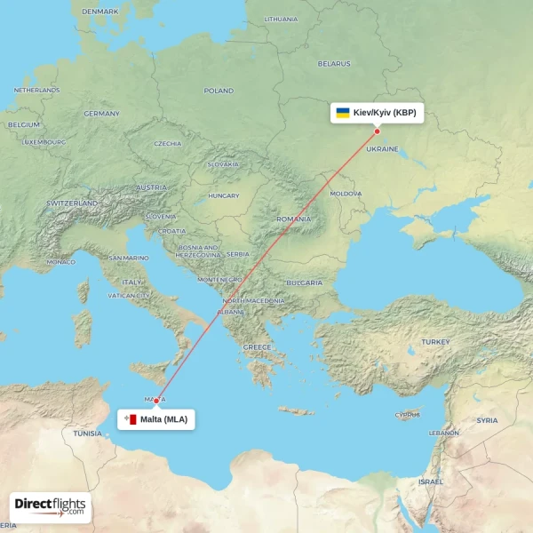 Malta - Kiev/Kyiv direct flight map
