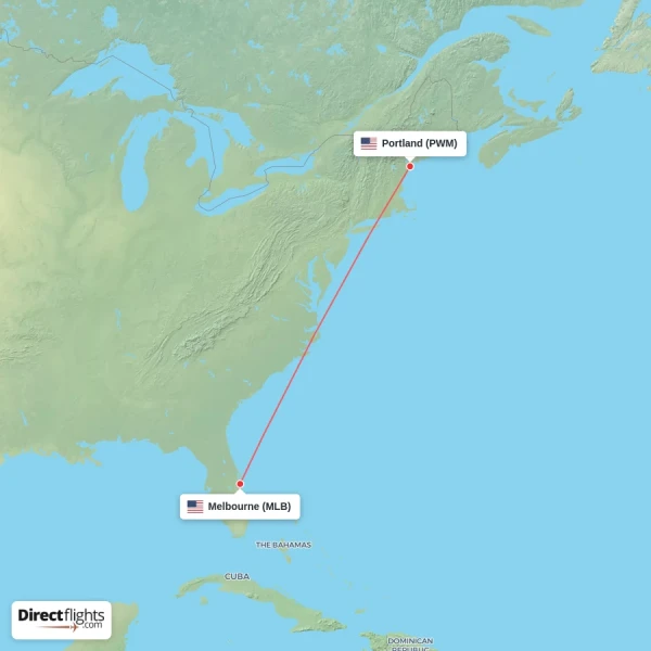 Melbourne - Portland direct flight map