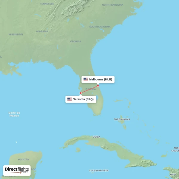 Melbourne - Sarasota direct flight map
