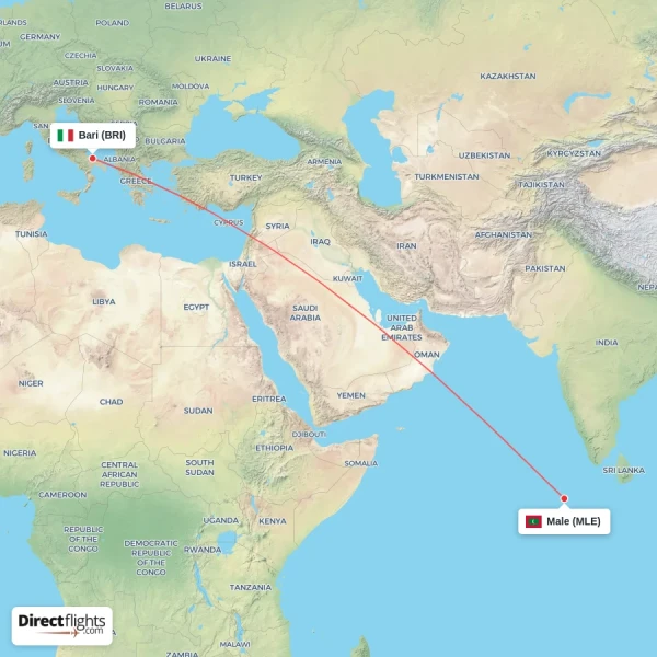 Male - Bari direct flight map