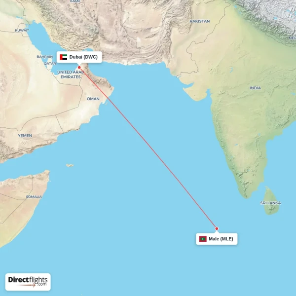 Male - Dubai direct flight map