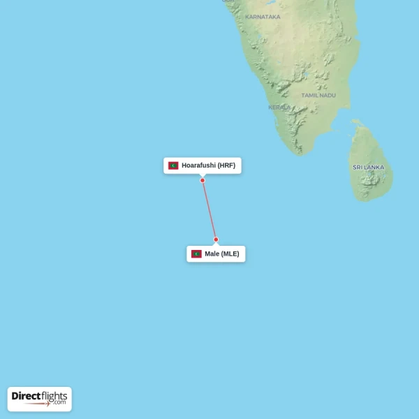 Male - Hoarafushi direct flight map