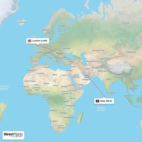 Male - London direct flight map
