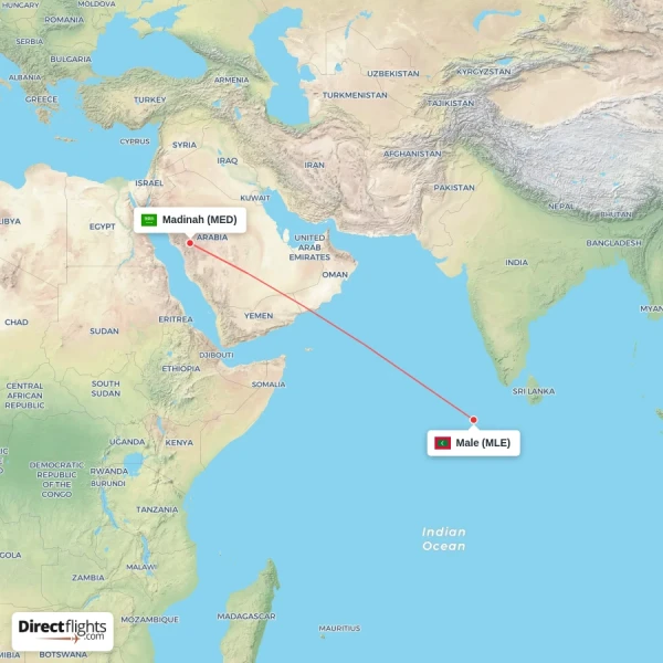 Male - Madinah direct flight map