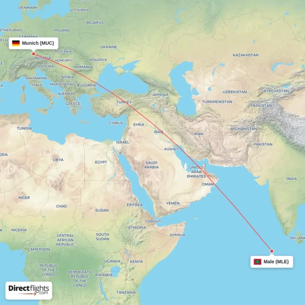 Male - Munich direct flight map
