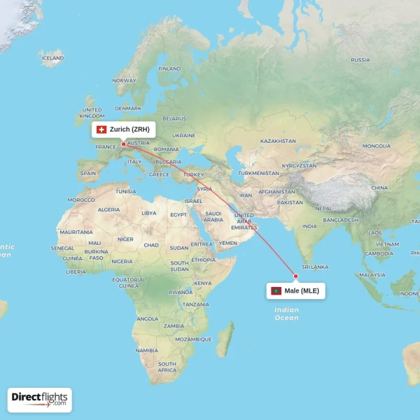 Male - Zurich direct flight map