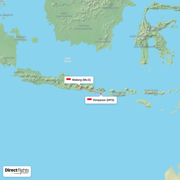 Malang - Denpasar direct flight map
