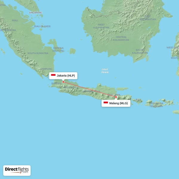 Malang - Jakarta direct flight map
