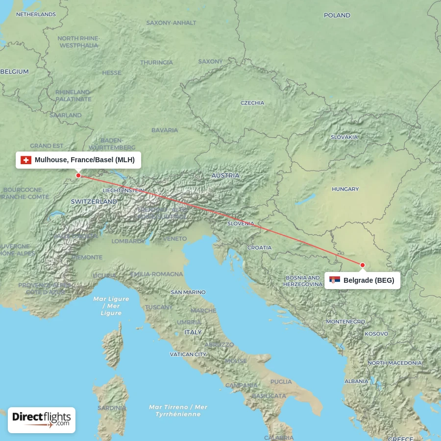 MLH - BEG route map