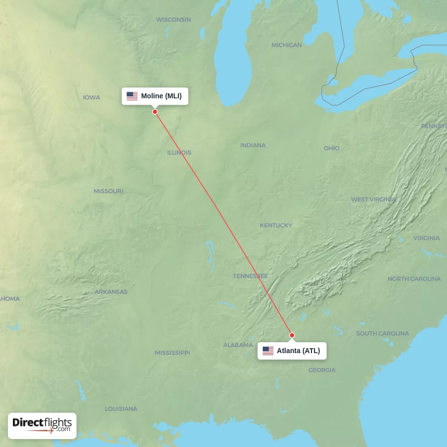 MLI - ATL route map