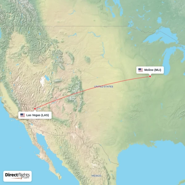 Moline - Las Vegas direct flight map