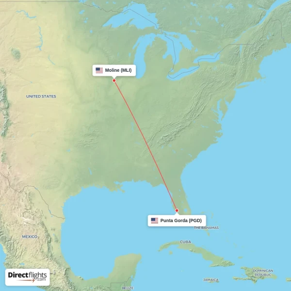 Moline - Punta Gorda direct flight map