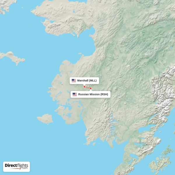 Marshall - Russian Mission direct flight map