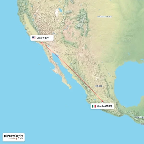 Morelia - Ontario direct flight map