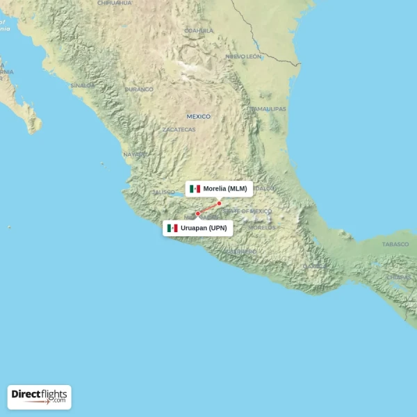 Morelia - Uruapan direct flight map
