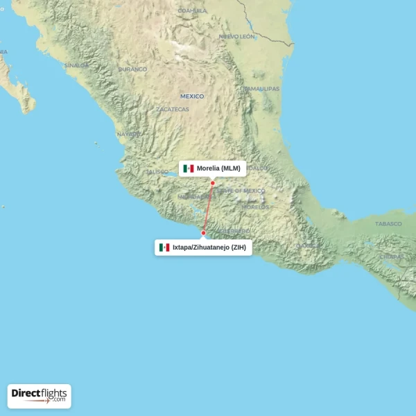 Morelia - Ixtapa/Zihuatanejo direct flight map