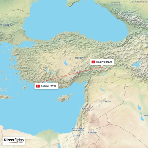 Malatya - Antalya direct flight map
