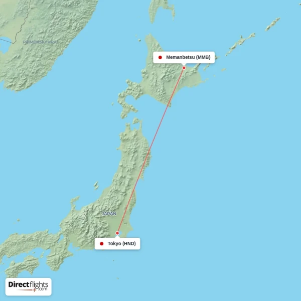 Memanbetsu - Tokyo direct flight map