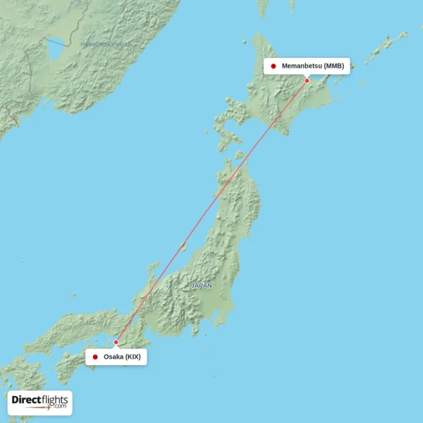 Memanbetsu - Osaka direct flight map