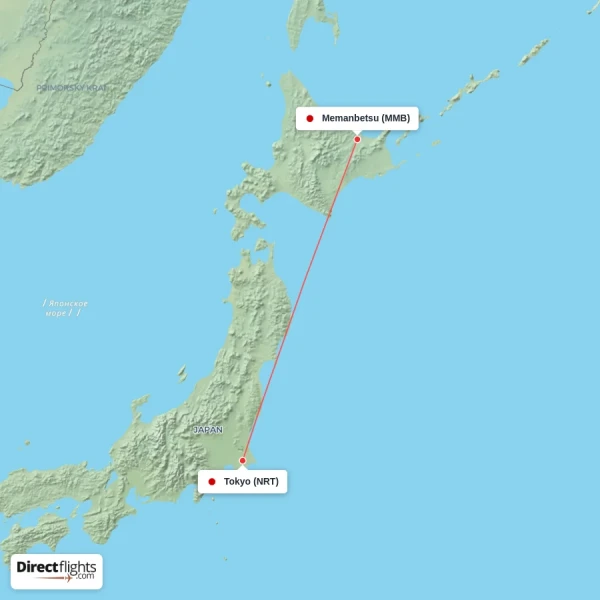 Memanbetsu - Tokyo direct flight map