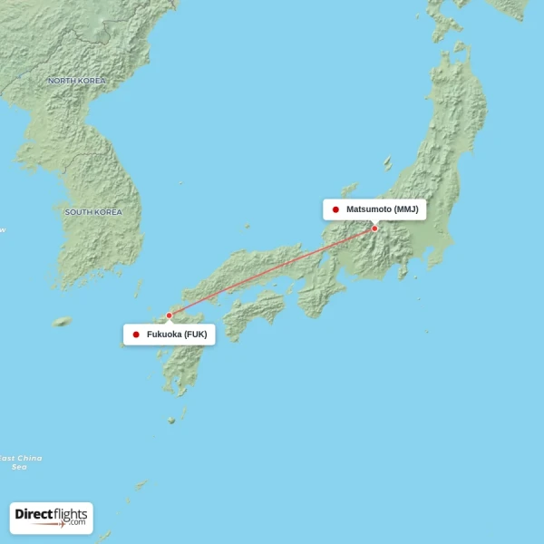 Matsumoto - Fukuoka direct flight map