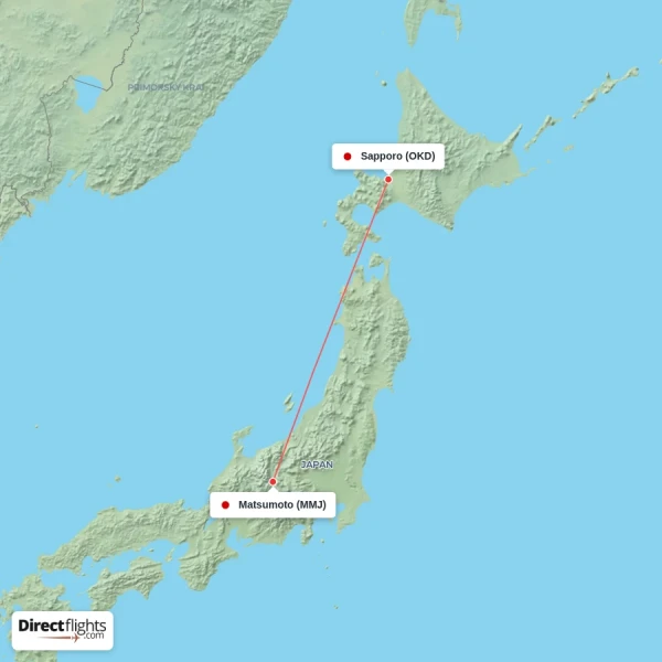 Matsumoto - Sapporo direct flight map