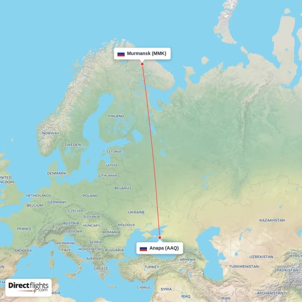 Murmansk - Anapa direct flight map