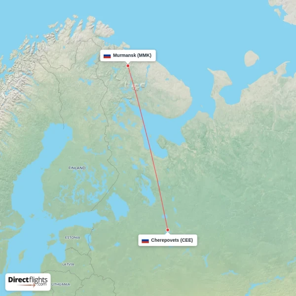 Murmansk - Cherepovets direct flight map