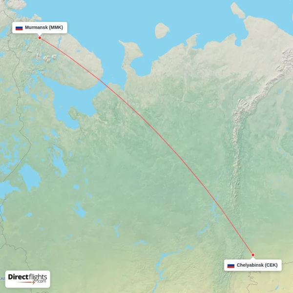 Murmansk - Chelyabinsk direct flight map