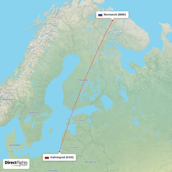Murmansk - Kaliningrad direct flight map