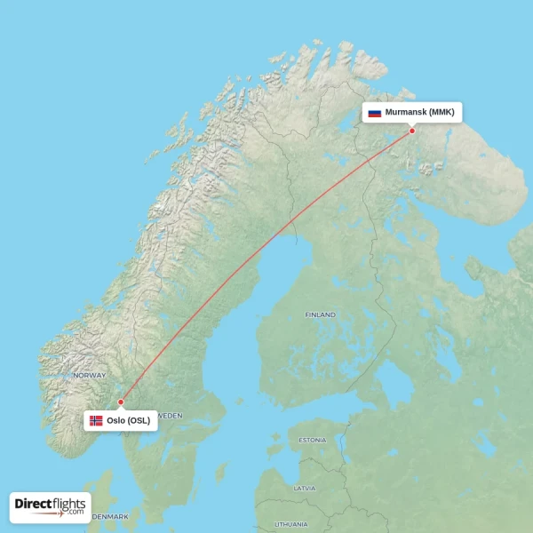 Murmansk - Oslo direct flight map