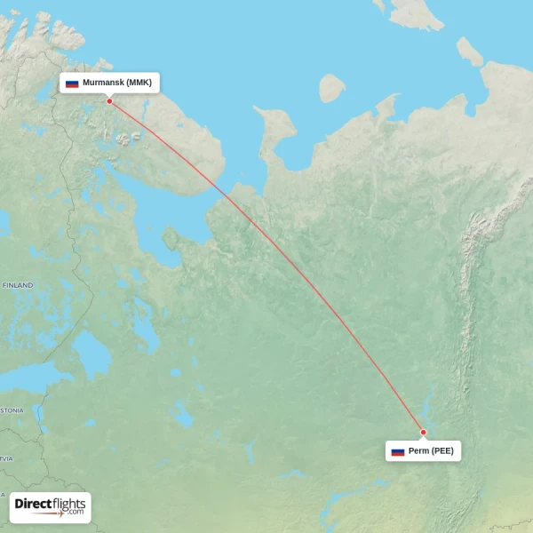 Murmansk - Perm direct flight map