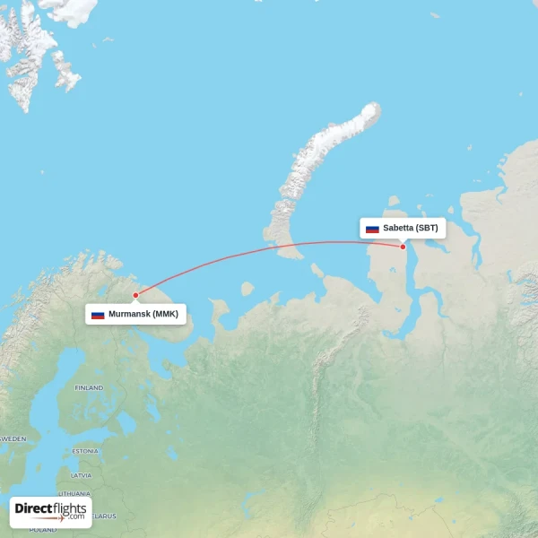 Murmansk - Sabetta direct flight map