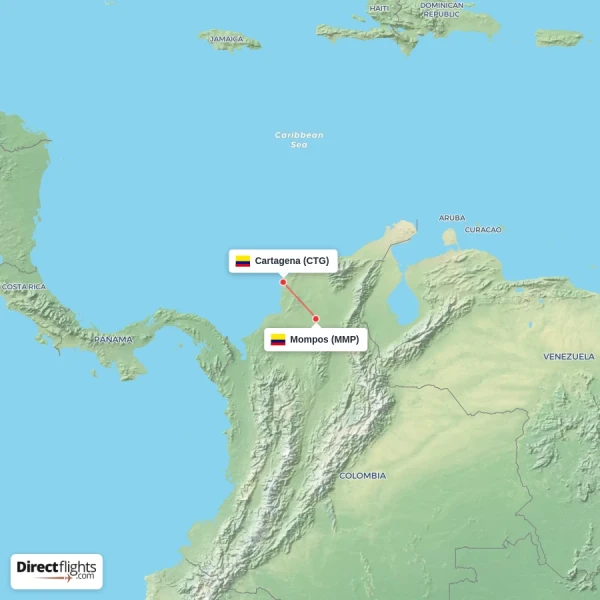 Mompos - Cartagena direct flight map