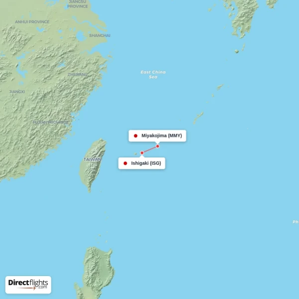 Miyakojima - Ishigaki direct flight map