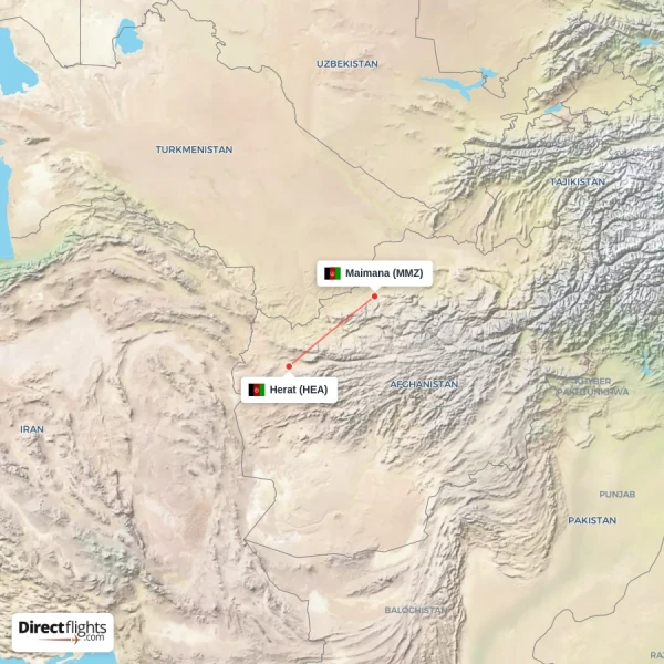 Maimana - Herat direct flight map