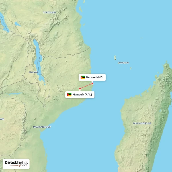 Nacala - Nampula direct flight map